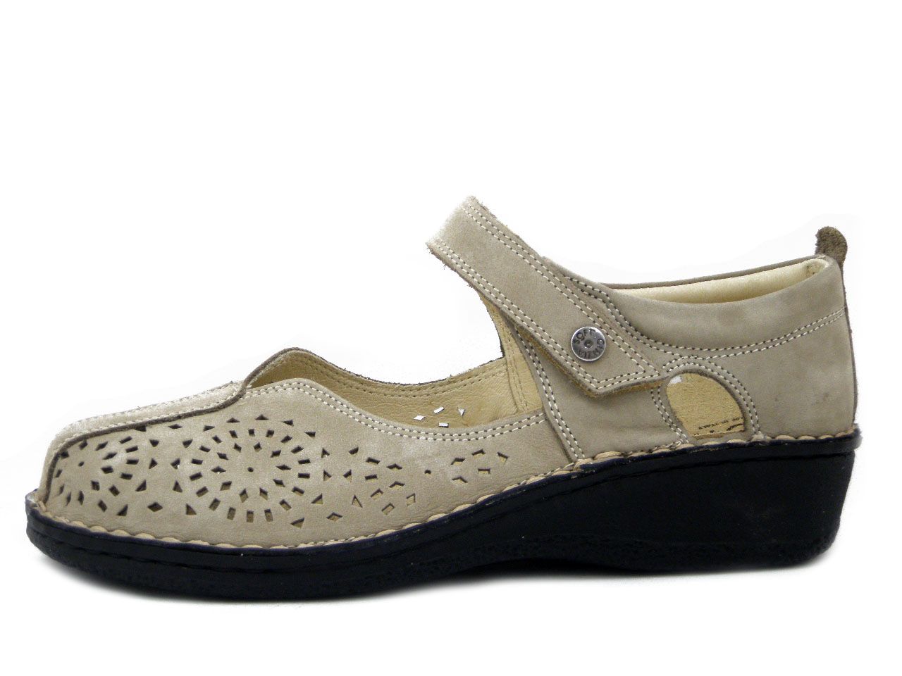 Scarpe Donna Ballerine con Strap in Pelle Beige, Linea Ortopedica, Pianta Larga e Plantare Estraibile, CINZIA SOFT - 2805