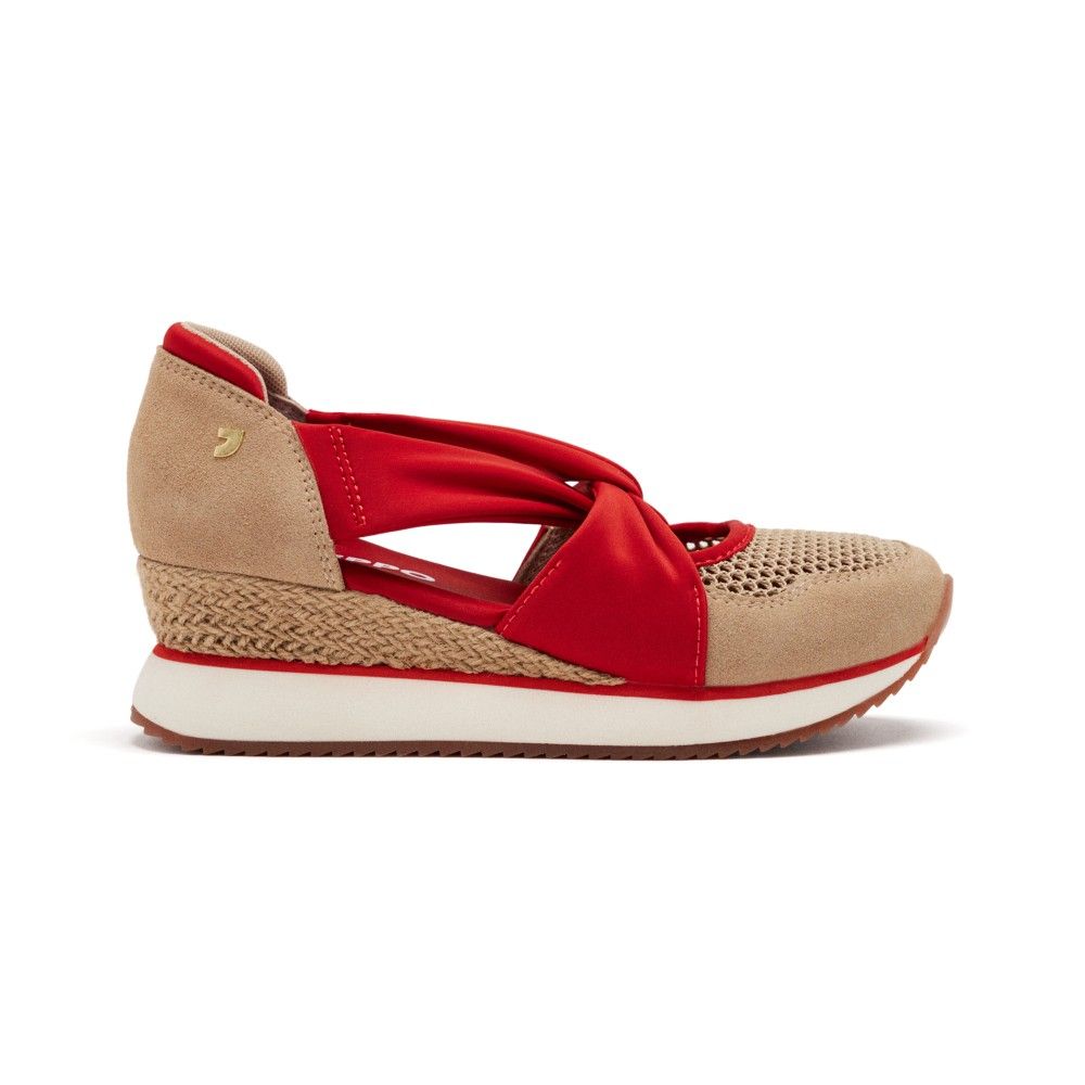 Sneakers Donna aperte in Pelle e Tessuto Beige e Rosso, Zeppa Media, GIOSEPPO - 74059 Sneakers Donna aperte in Pelle e Tessuto Beige e Rosso, Zeppa Media, GIOSEPPO - 74059