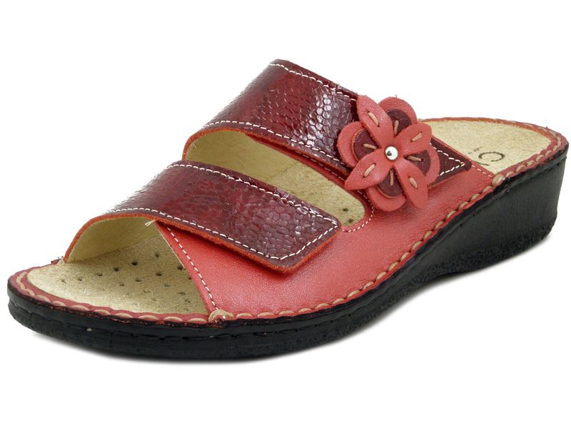 Ciabatte Comfort Linea Ortopedica in Pelle Rosso, Doppio Strap, Plantare Estraibile, Zeppa Bassa, CINZIA SOFT - 2812MRO
