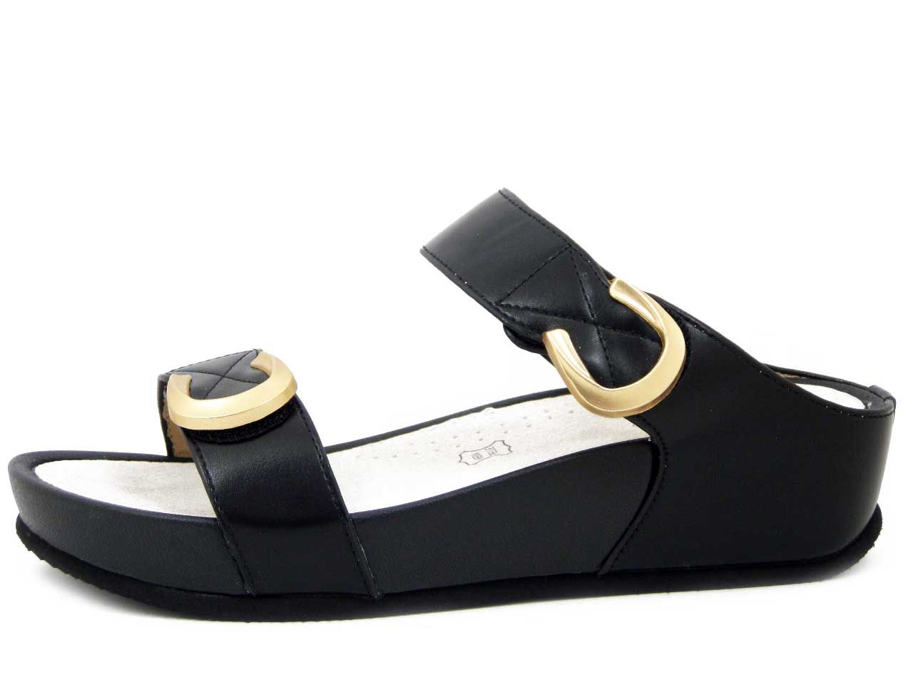 Sandali Ciabatte Donna Nere con Doppio Strap, Zeppa Bassa 4 cm, CINZIA SOFT - MCS124 Sandali Ciabatte Donna Nere con Doppio Strap, Zeppa Bassa 4 cm, CINZIA SOFT - MCS124