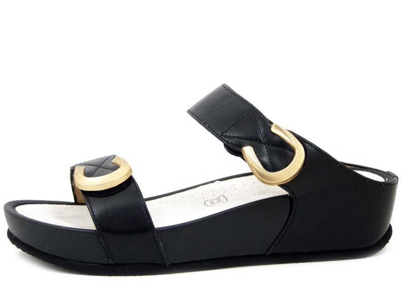 Sandali Ciabatte Donna Nere con Doppio Strap, Zeppa Bassa 4 cm, CINZIA SOFT - MCS124 Sandali Ciabatte Donna Nere con Doppio Strap, Zeppa Bassa 4 cm, CINZIA SOFT - MCS124