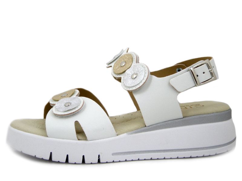 Sandali Donna Bianchi con Doppio Strap, Zeppa Bassa 4 cm, CINZIA SOFT - 23080