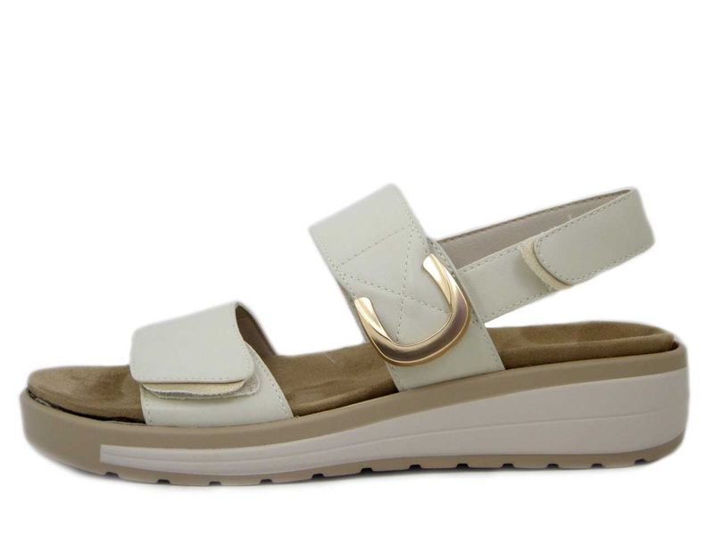 Sandali Donna Beige Panna con Doppio Strap, Plantare Estraibile, Zeppa Bassa, CINZIA SOFT - MCS122 Sandali Donna Beige Panna con Doppio Strap, Plantare Estraibile, Zeppa Bassa, CINZIA SOFT - MCS122