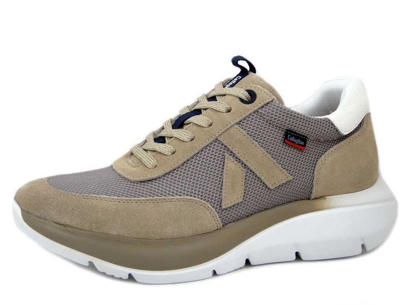 Sneakers Uomo in Pelle e Tessuto Beige, Pianta Comoda, Plantare Estraibile, CALLAGHAN - 612053