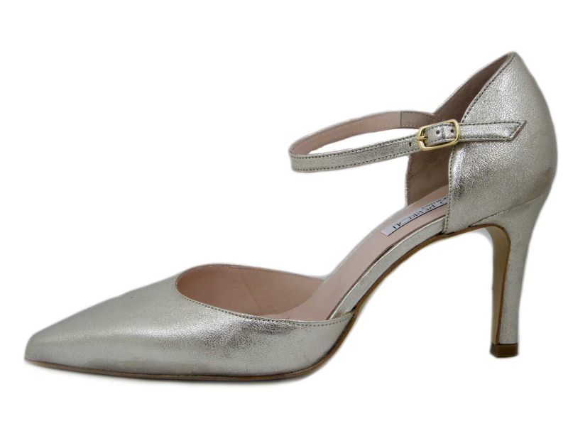Decolleté aperta in Pelle Platino con Cinturino, Tacco Medio Alto 8 cm, Osvaldo Pericoli - 5151LAM Decolleté aperta in Pelle Platino con Cinturino, Tacco Medio Alto 8 cm, Osvaldo Pericoli - 5151LAM