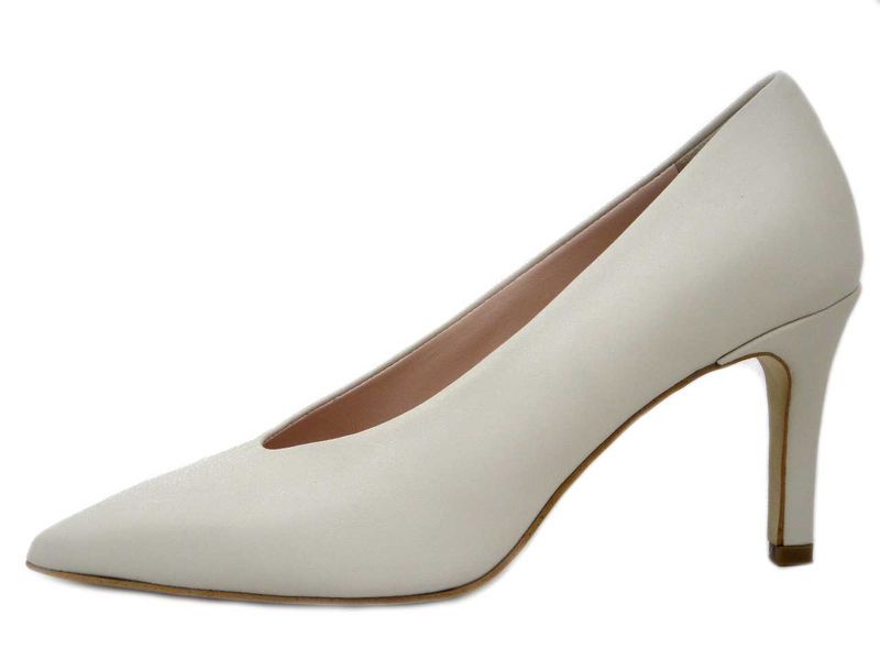 Decolleté in Pelle Beige, Tacco Medio 8 cm, Made in Italy, Osvaldo Pericoli - R103 Decolleté in Pelle Beige, Tacco Medio 8 cm, Made in Italy, Osvaldo Pericoli - R103