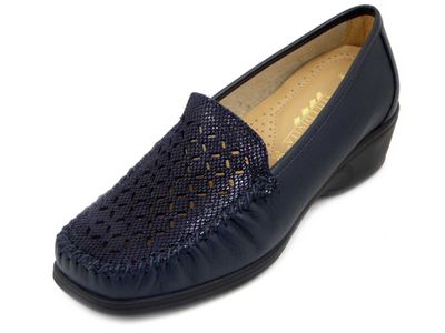 Mocassini Donna in Pelle Blu, Zeppa Bassa, Sottopiede Estraibile, STILEDIVITA - 2789 Mocassini Donna in Pelle Blu, Zeppa Bassa, Sottopiede Estraibile, STILEDIVITA - 2789