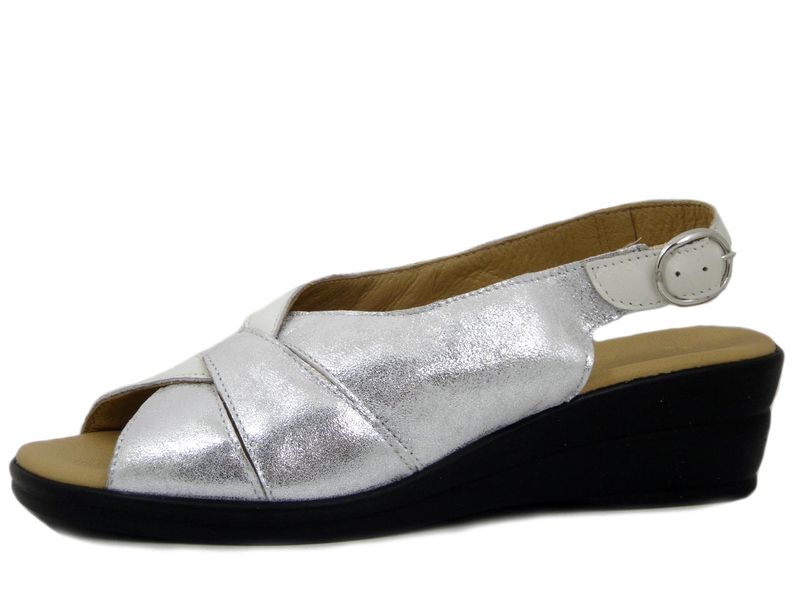 Sandali Donna Comfort in Pelle Bianco e Argento, STILEDIVITA - 5457 Sandali Donna Comfort in Pelle Bianco e Argento, STILEDIVITA - 5457