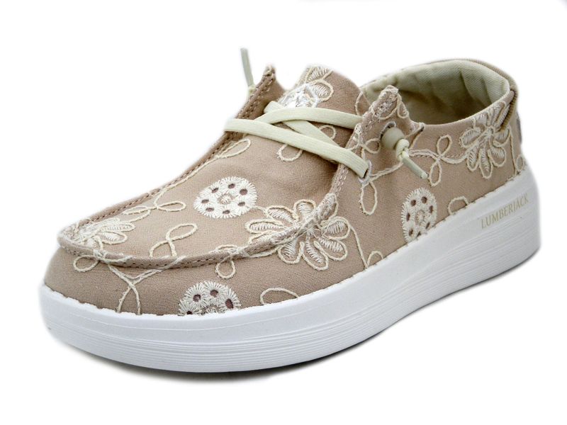 Scarpe Slipon Donna in Tessuto Rosa a Fiori, Plantare Estraibile, Lumberjack - 9220