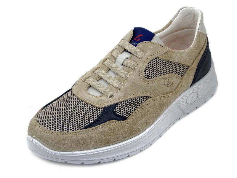 Sneakers Uomo Slipon in Pelle e Tessuto Beige e Blu, Plantare Estraibile, Luisetti - 36228 Sneakers Uomo Slipon in Pelle e Tessuto Beige e Blu, Plantare Estraibile, Luisetti - 36228
