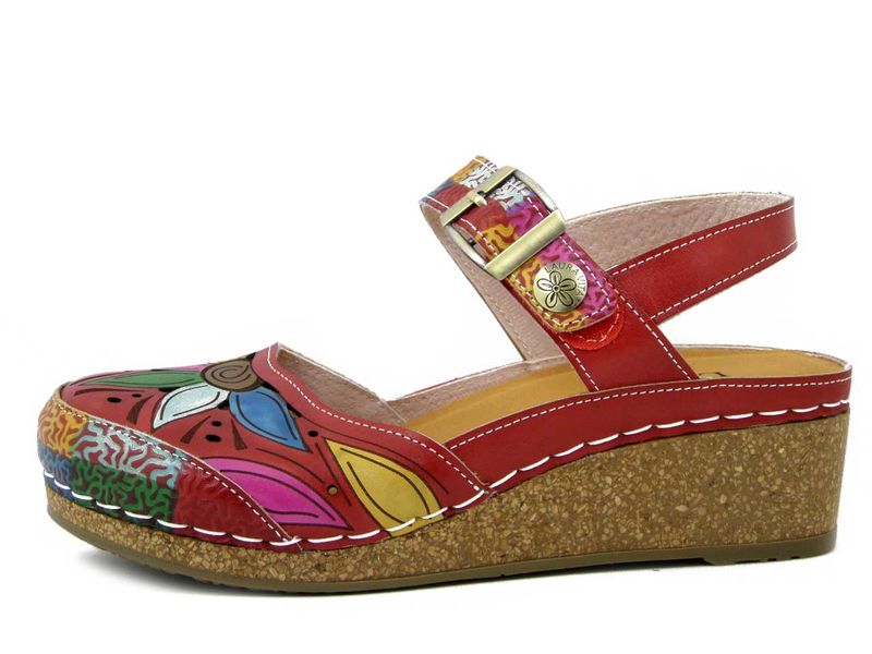 Sabot Donna in Pelle Rosso e Multicolore, Zeppa Media 5 cm, LAURA VITA - FASCINEO02