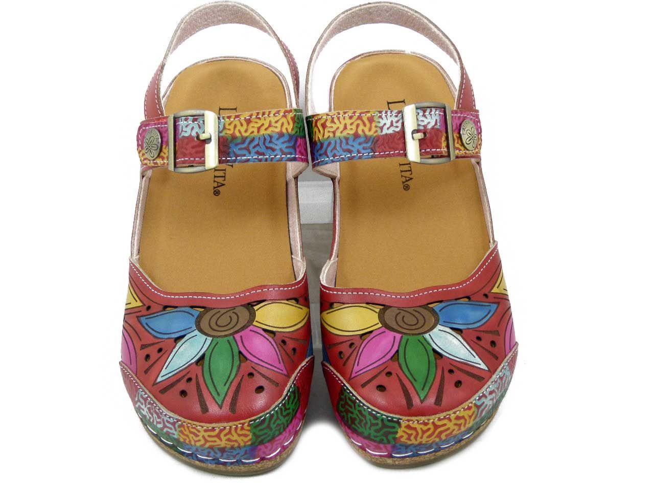 Sabot Donna in Pelle Rosso e Multicolore, Zeppa Media 5 cm, LAURA VITA - FASCINEO02