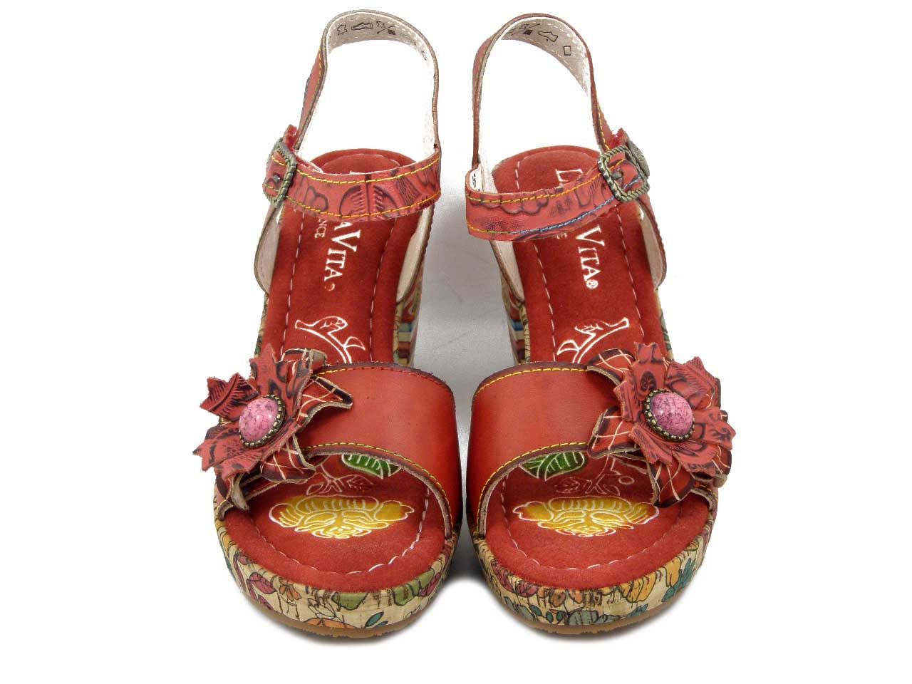 Sandali Donna Rossi in Pelle fantasia Floreale con Strap, Tacco Medio 7 cm e Plateau, LAURA VITA - NELLA031