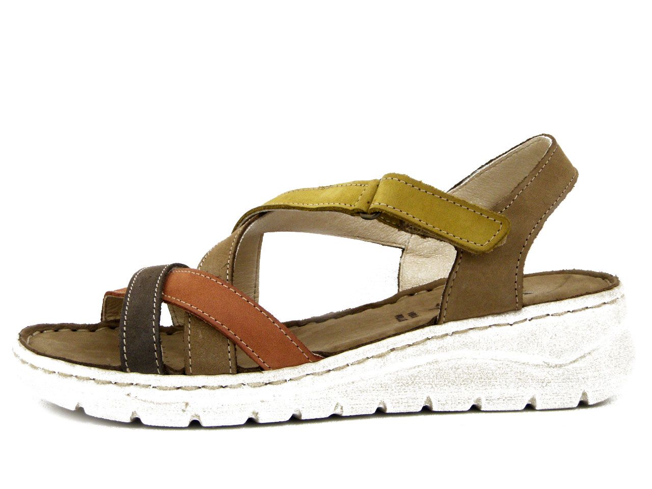 Sandali Donna in Pelle Beige e Multicolore con Strap, Zeppa Bassa, Pianta Comoda, Walk in The City - 47611