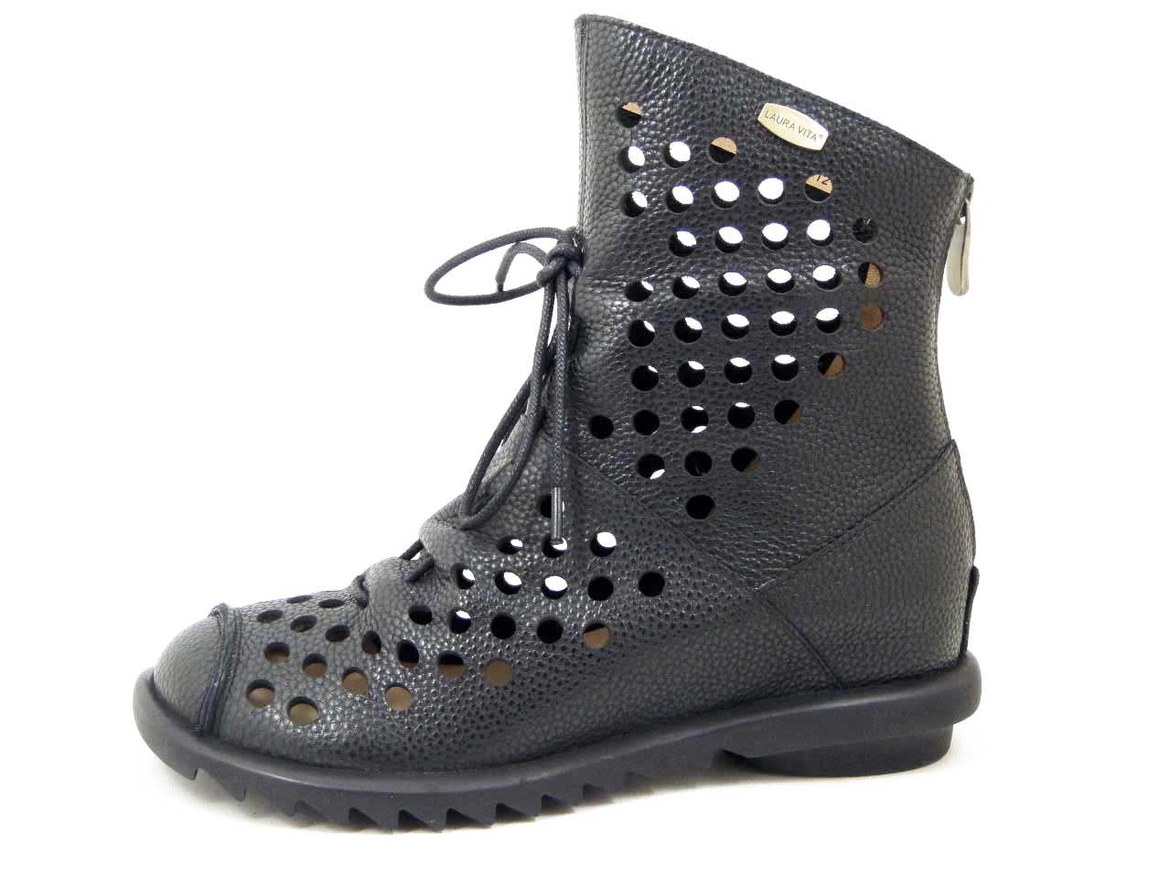 Stivaletti Donna Estivi in Pelle Nero, Zeppa Interna, LAURA VITA - CYRIELLE11