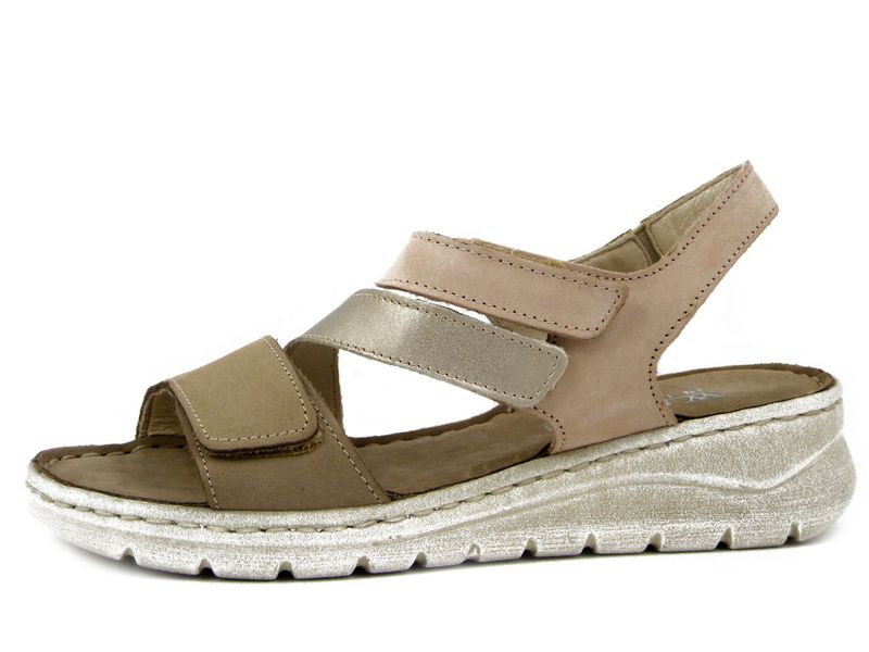 Sandali Donna in Pelle Beige con Strap, Zeppa Bassa, Pianta Comoda, Walk in The City - 47200LAM