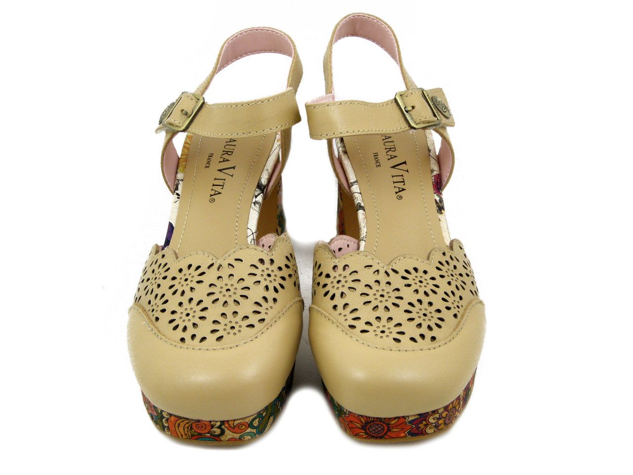 Sabot Donna in Pelle Beige con cinturino, Tacco Medio e Plateau, LAURA VITA - THEAO
