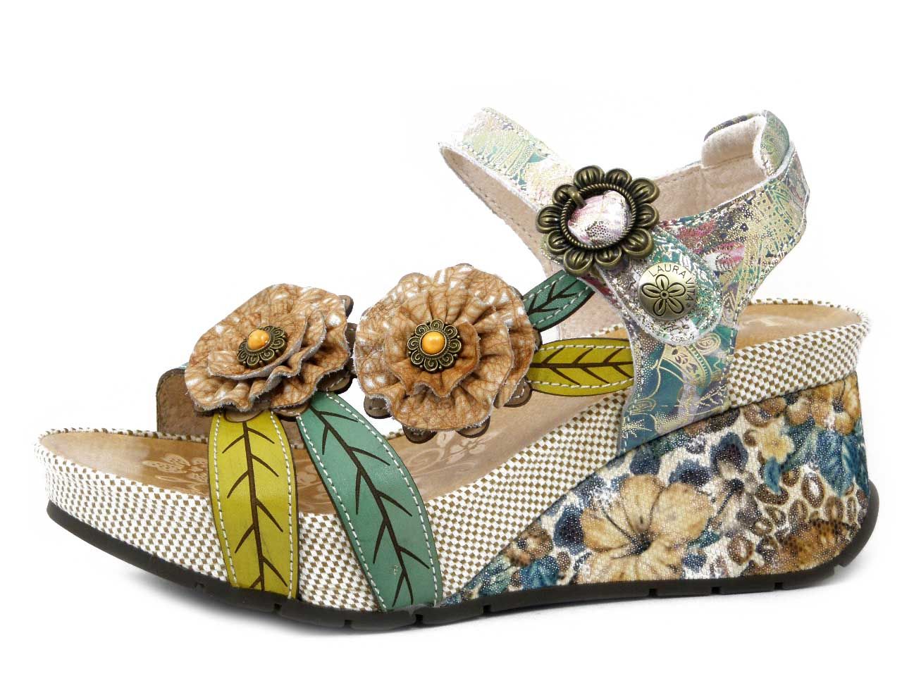 Sandali Donna Multicolore fantasia Floreale, Zeppa Media 6 cm, LAURA VITA - BARRY41