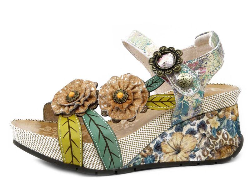 Sandali Donna Multicolore fantasia Floreale, Zeppa Media 6 cm, LAURA VITA - BARRY41