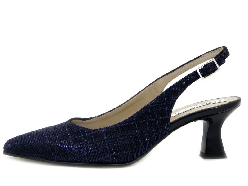 Decolleté Sling Back in Pelle e Tessuto Glitter Blu, Tacco Medio 5 cm, Osvaldo Pericoli - PQ51G2