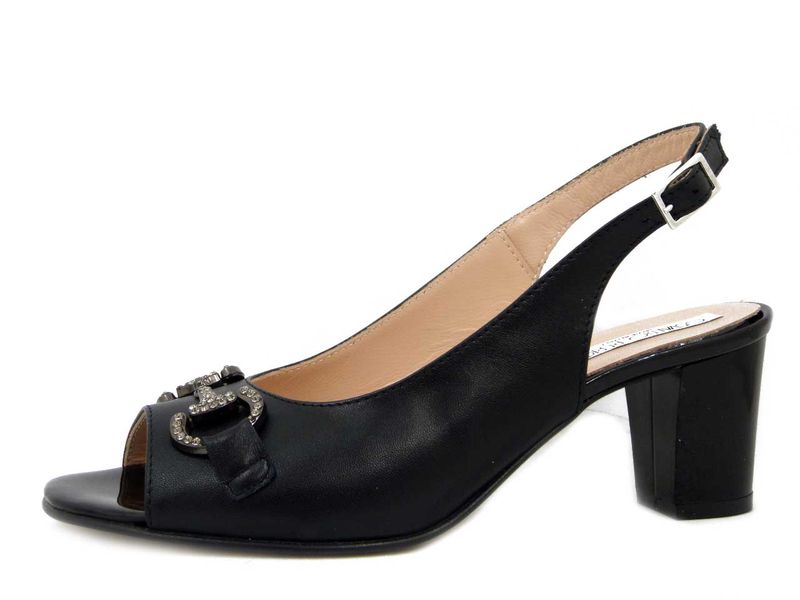 Sandali Donna Open Toe in Pelle Nappa Nero, Pianta Comoda, Tacco Medio, Osvaldo Pericoli - T60C4