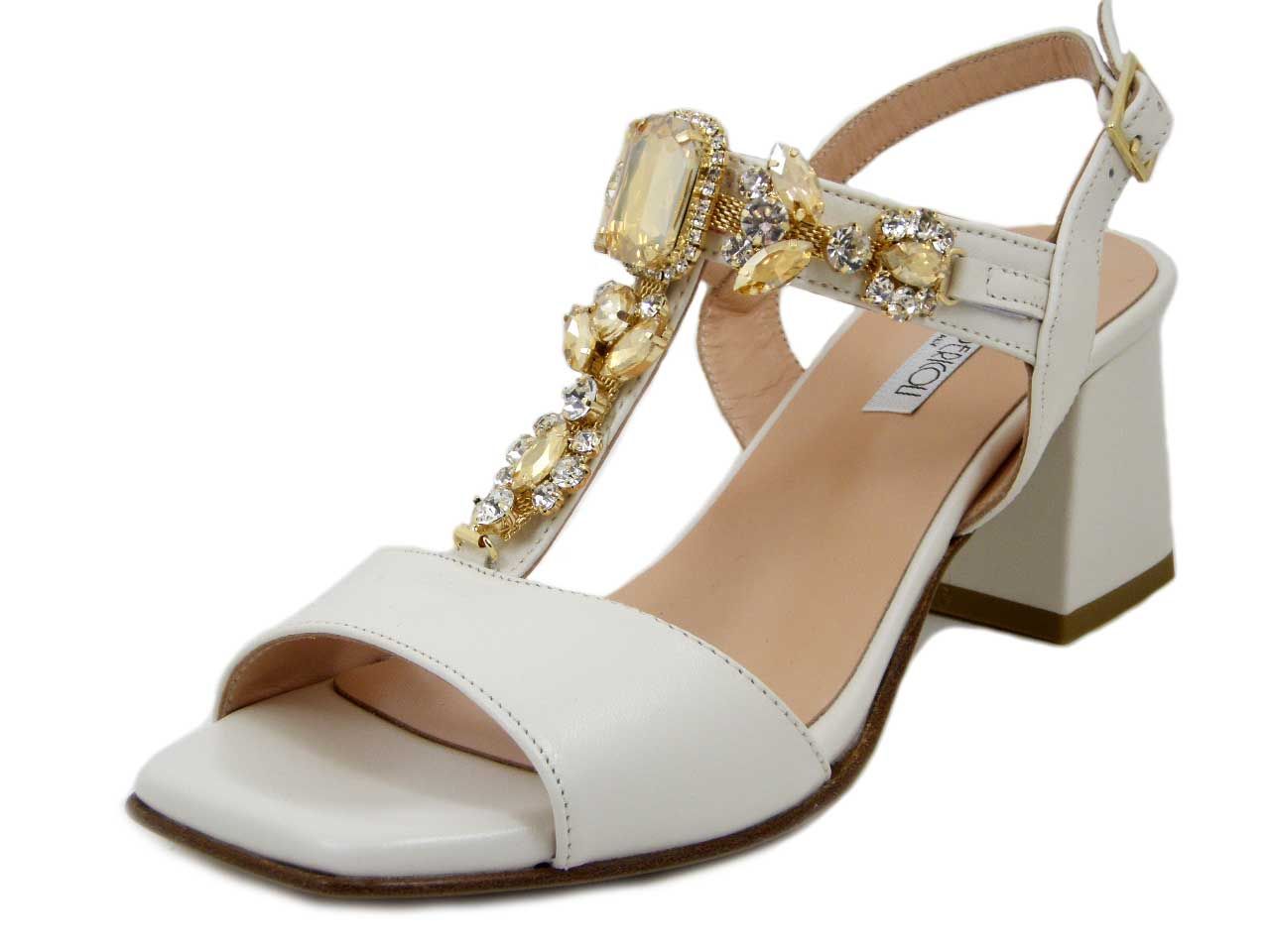 Sandali Donna Gioiello in Pelle Beige Panna, Tacco Medio 6 cm, Osvaldo Pericoli - QR62C1 Sandali Donna Gioiello in Pelle Beige Panna, Tacco Medio 6 cm, Osvaldo Pericoli - QR62C1