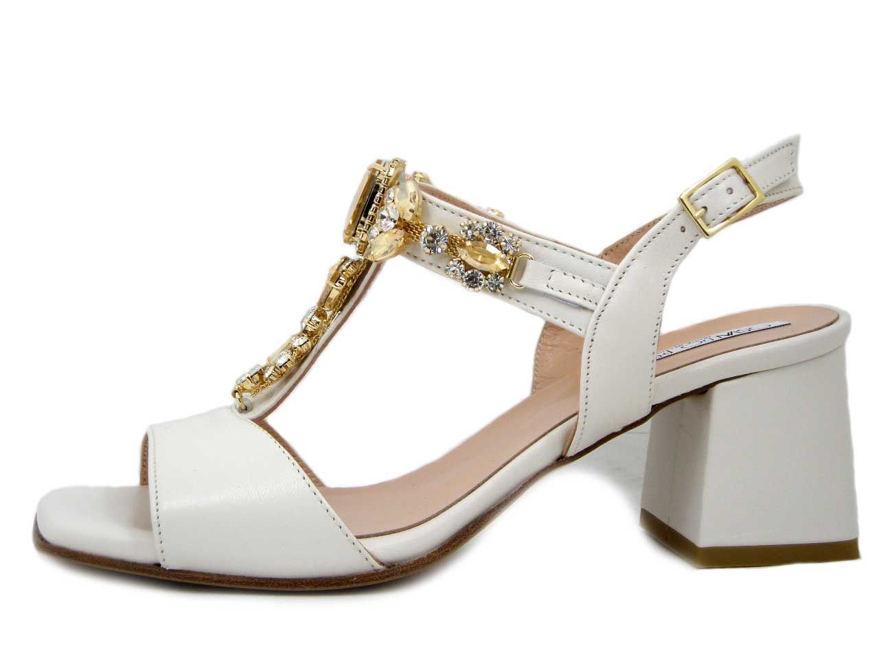 Sandali Donna Gioiello in Pelle Beige Panna, Tacco Medio 6 cm, Osvaldo Pericoli - QR62C1