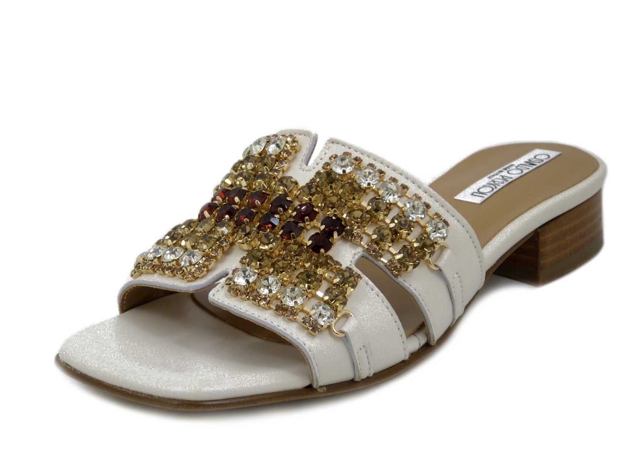 Sandali Mules Donna Gioiello in Pelle Beige Panna, Tacco Basso, Osvaldo Pericoli - SC20G5
