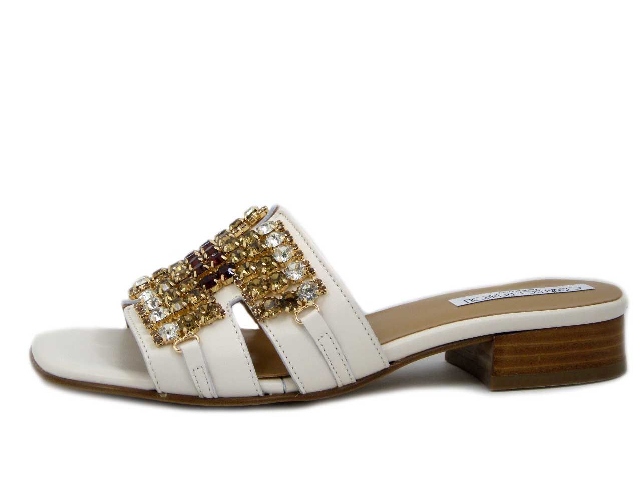 Sandali Mules Donna Gioiello in Pelle Beige Panna, Tacco Basso, Osvaldo Pericoli - SC20G5 Sandali Mules Donna Gioiello in Pelle Beige Panna, Tacco Basso, Osvaldo Pericoli - SC20G5