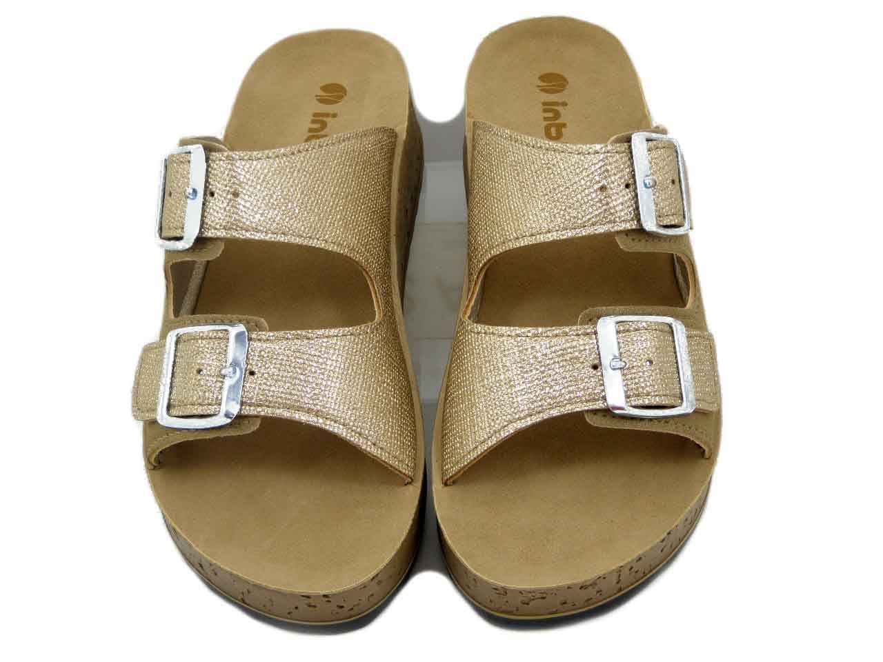 Ciabatta Donna in Eco Pelle Beige e Platino con Fibbie, Suola Platform 4 cm,  INBLU - PK47