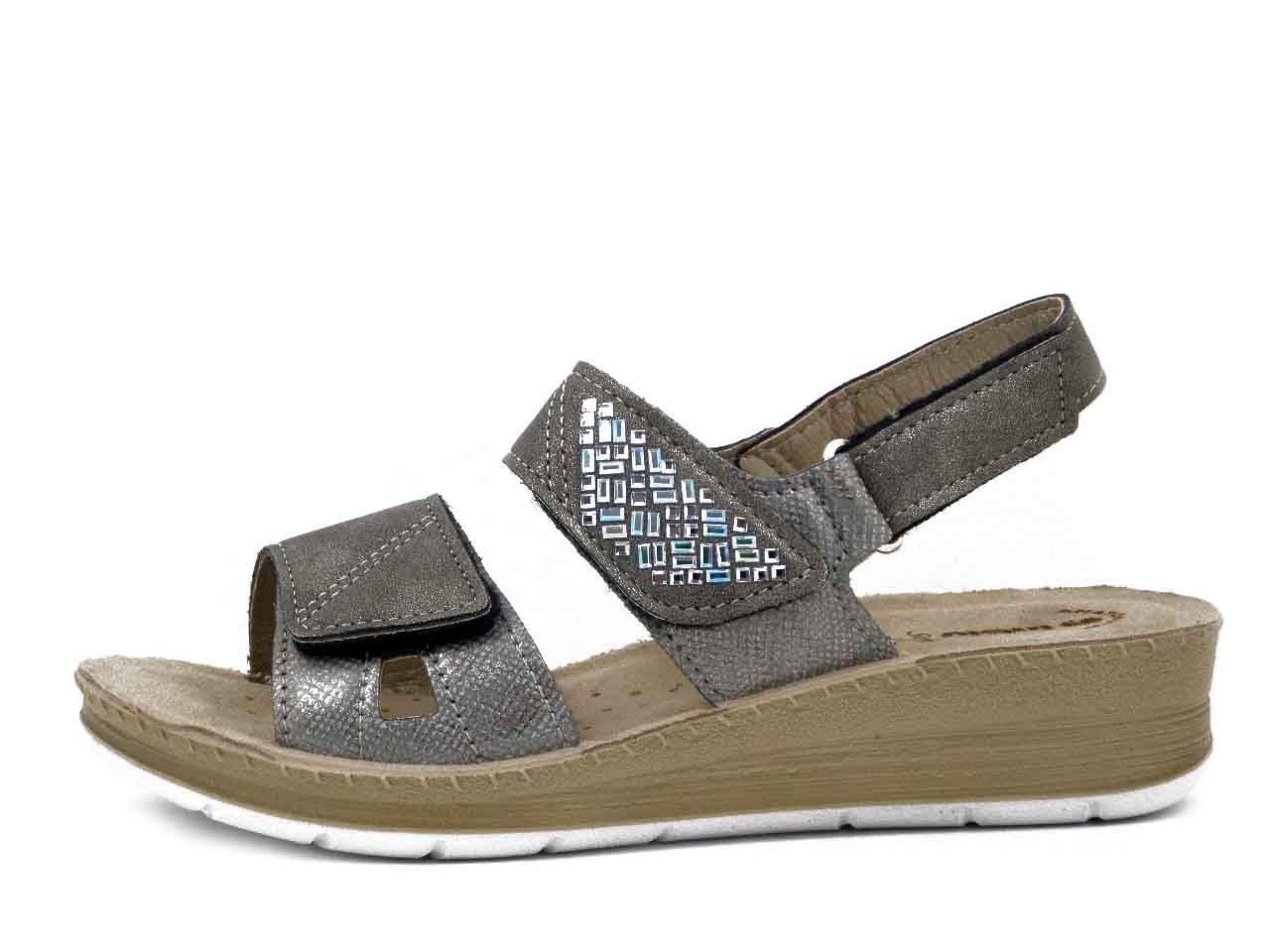Sandali Donna in Eco Pelle Grigio con Doppio Strap, Sottopiede Soft, Zeppa Media Bassa, INBLU - FC66
