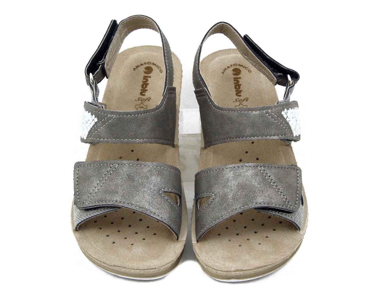 Sandali Donna in Eco Pelle Grigio con Doppio Strap, Sottopiede Soft, Zeppa Media Bassa, INBLU - FC66