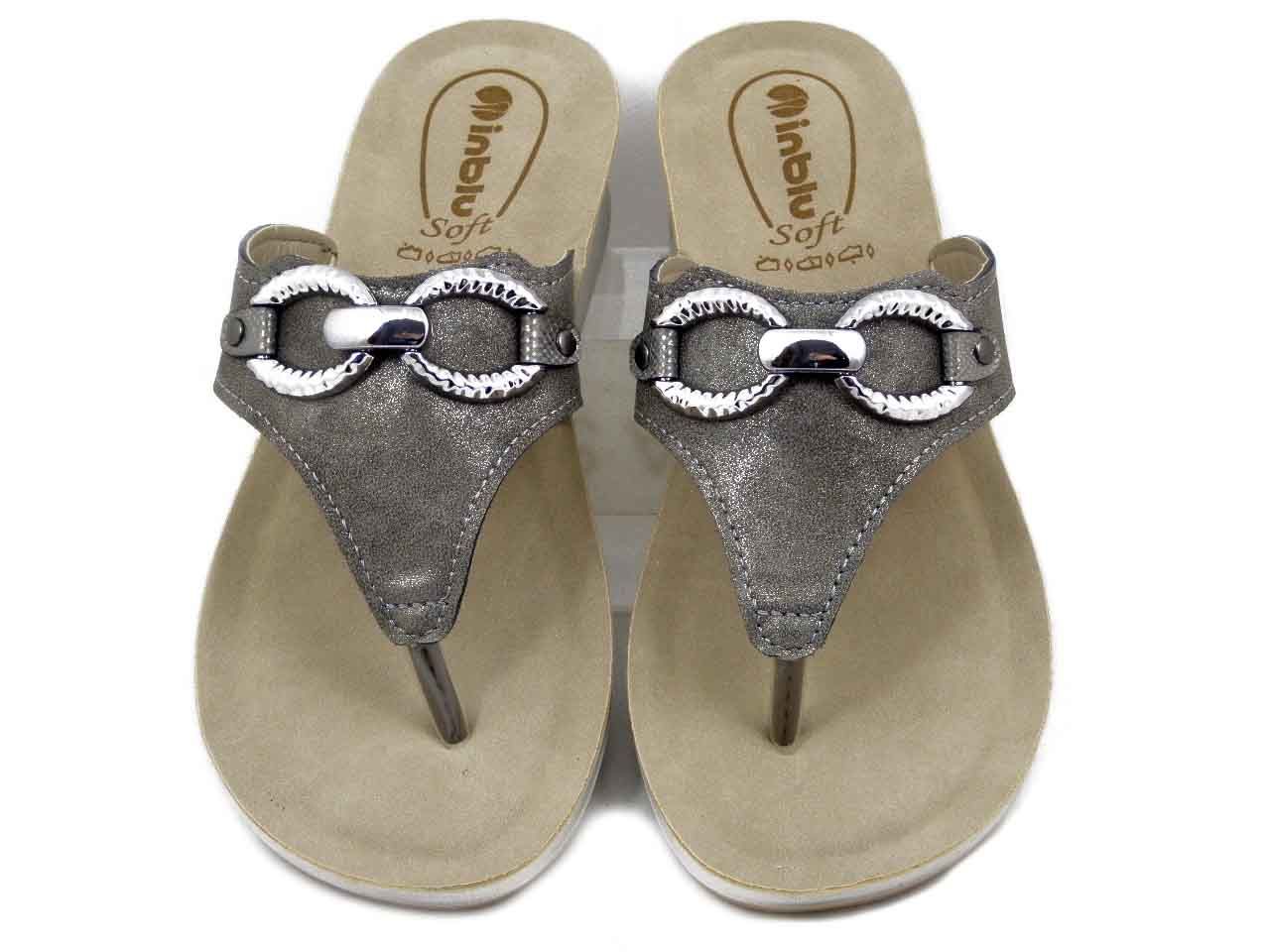 Ciabatte Donna Infradito in Eco Pelle Grigio, Zeppa Bassa, INBLU - SE18