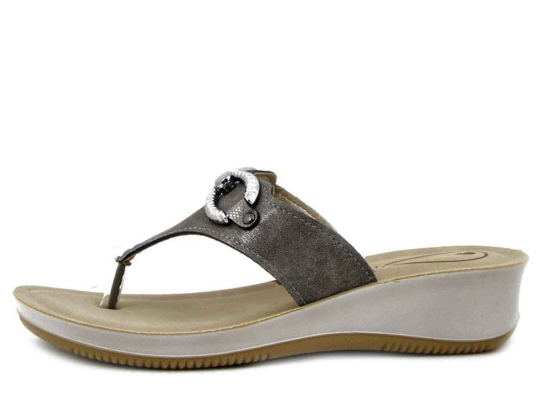 Ciabatte Donna Infradito in Eco Pelle Grigio, Zeppa Bassa, INBLU - SE18