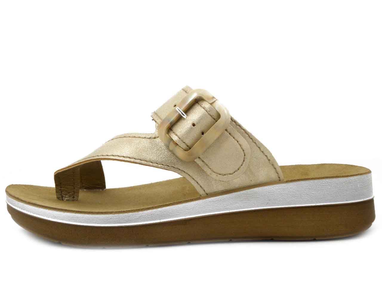 Ciabatte Donna Infradito Beige, Zeppa Bassa, INBLU - FT25