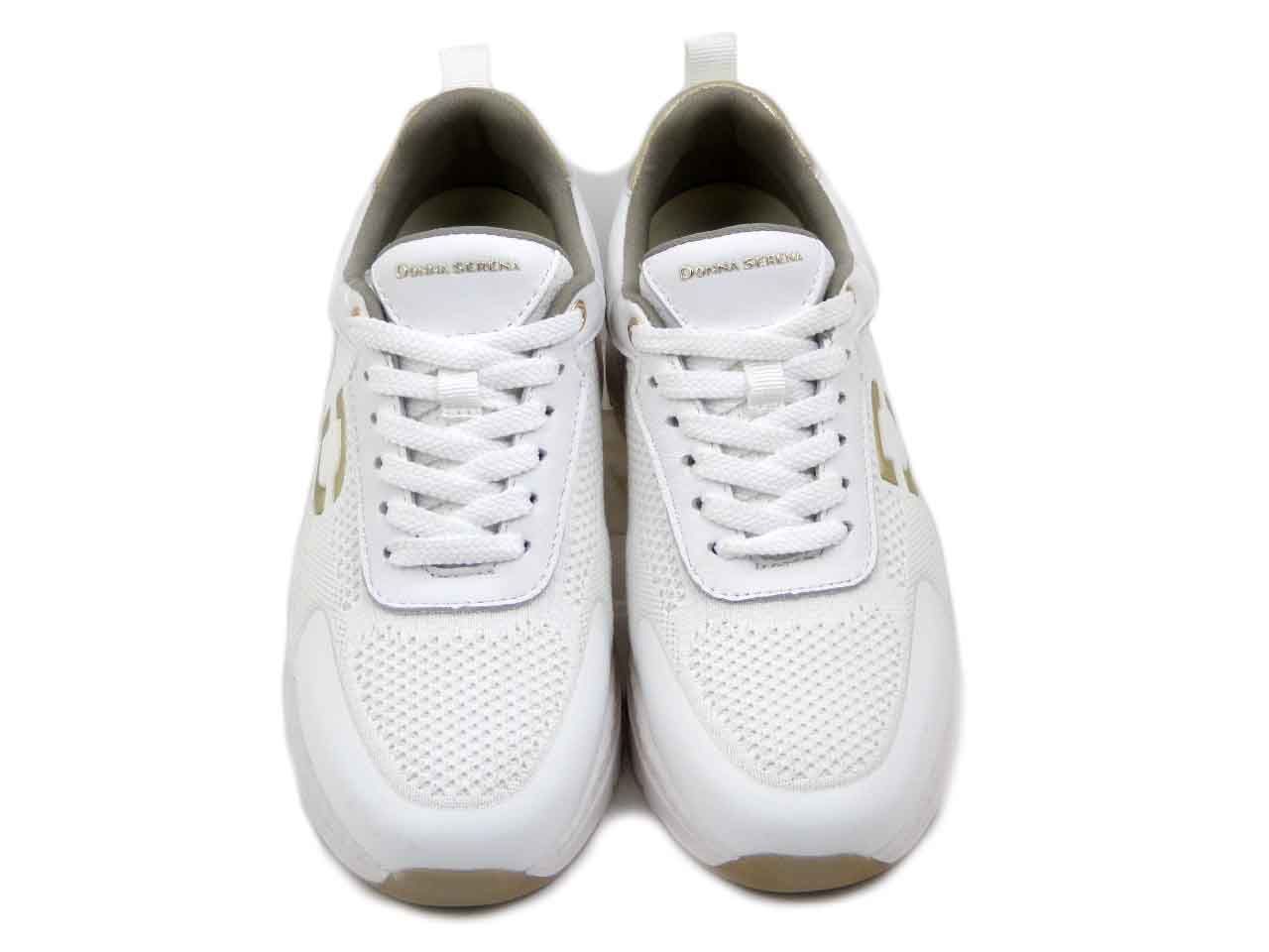 Sneakers Donna Bianche in Pelle e Tessuto, Zeppa 4 cm DS GEL, Plantare Estraibile, DONNA SERENA - 145671