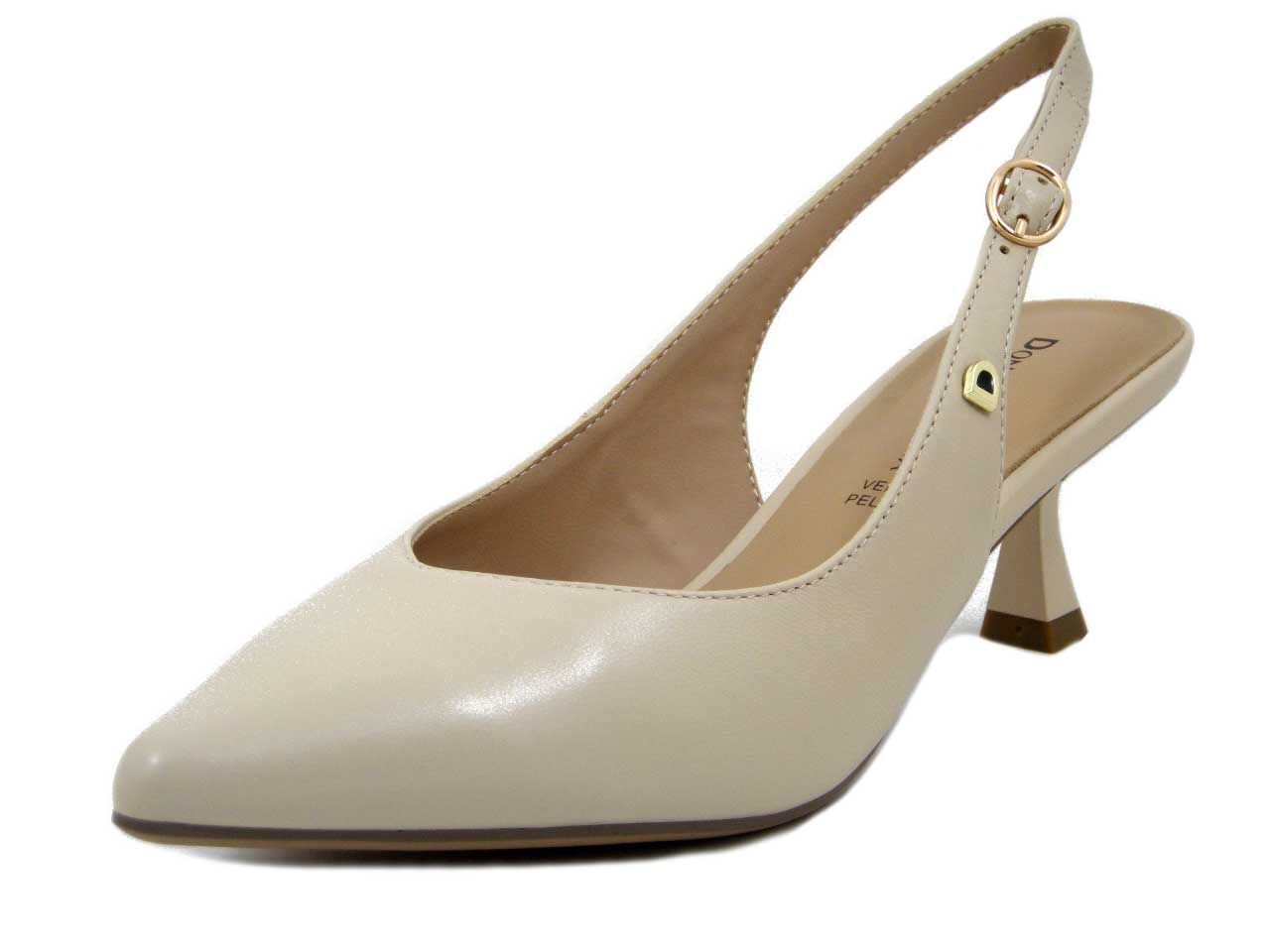 Decolleté Sling Back in Pelle Beige, Tacco Medio Basso 5 cm, DONNA SERENA - 436085