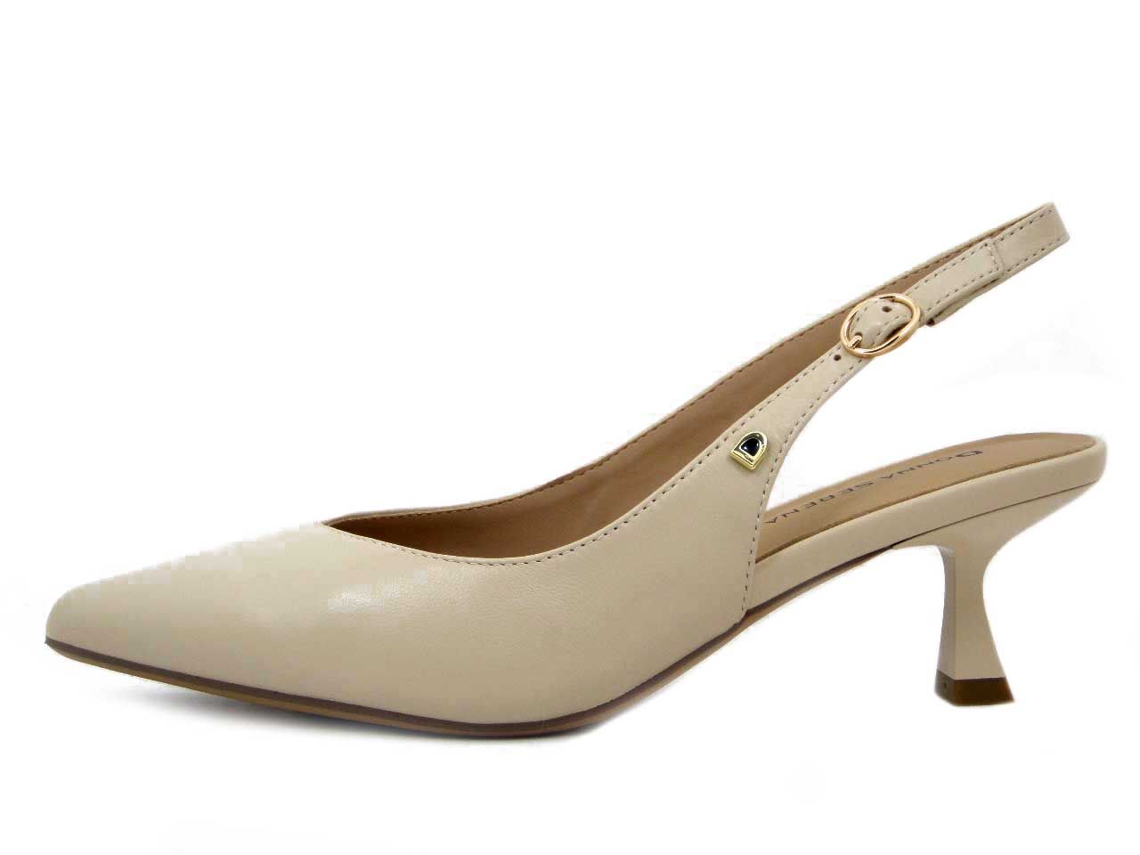 Decolleté Sling Back in Pelle Beige, Tacco Medio Basso 5 cm, DONNA SERENA - 436085