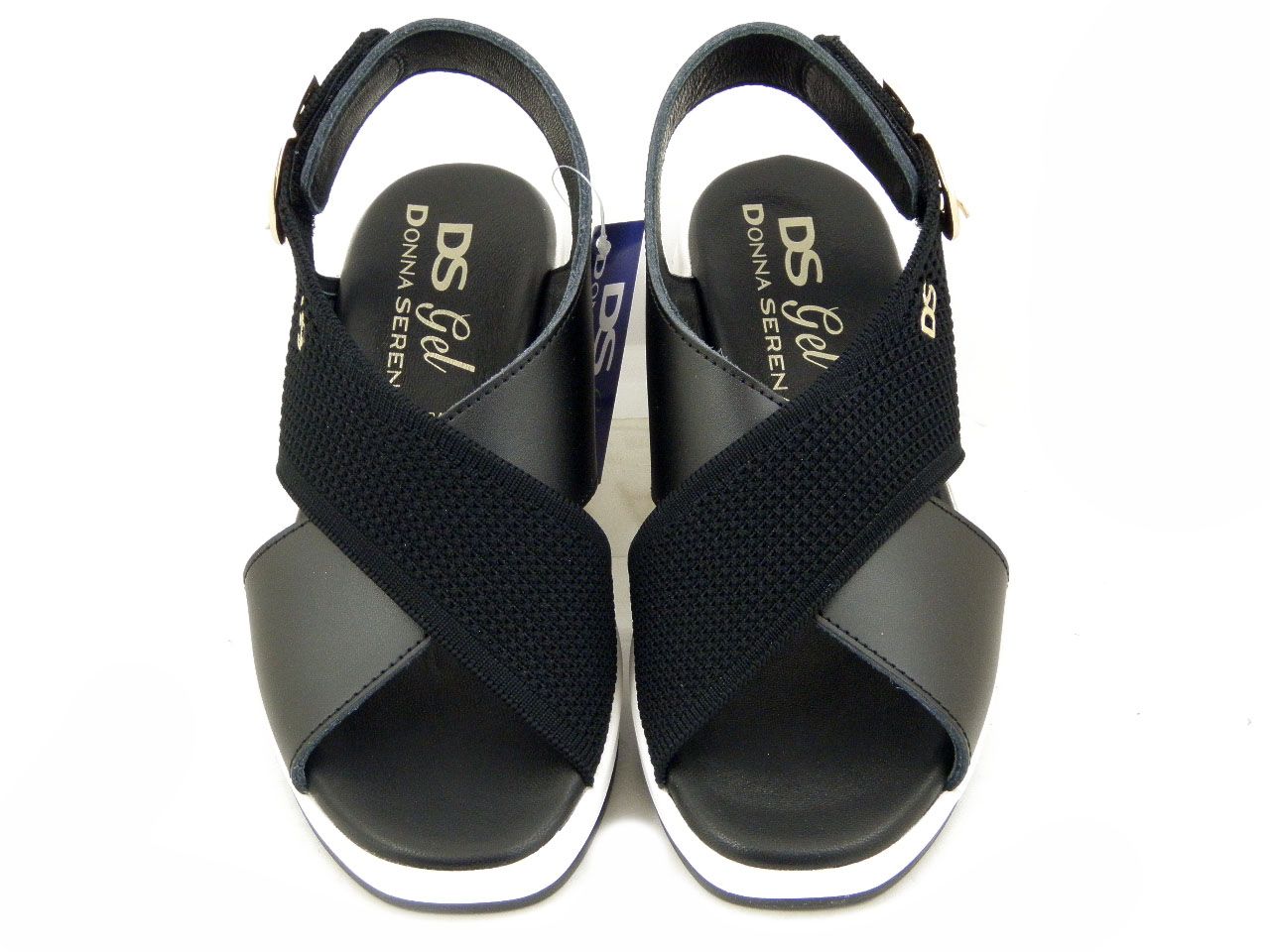 Sandali Donna in Pelle e Tessuto Nero, Zeppa Media 5 cm, DONNA SERENA - 9M6091