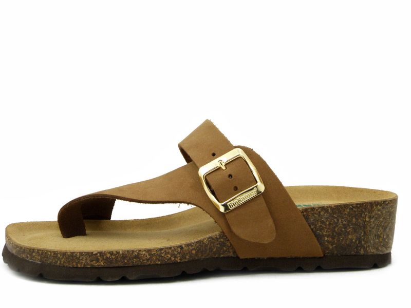Sandali Donna Infradito In Pelle Marrone, Zeppa Bassa, BIONATURA - 12A2423