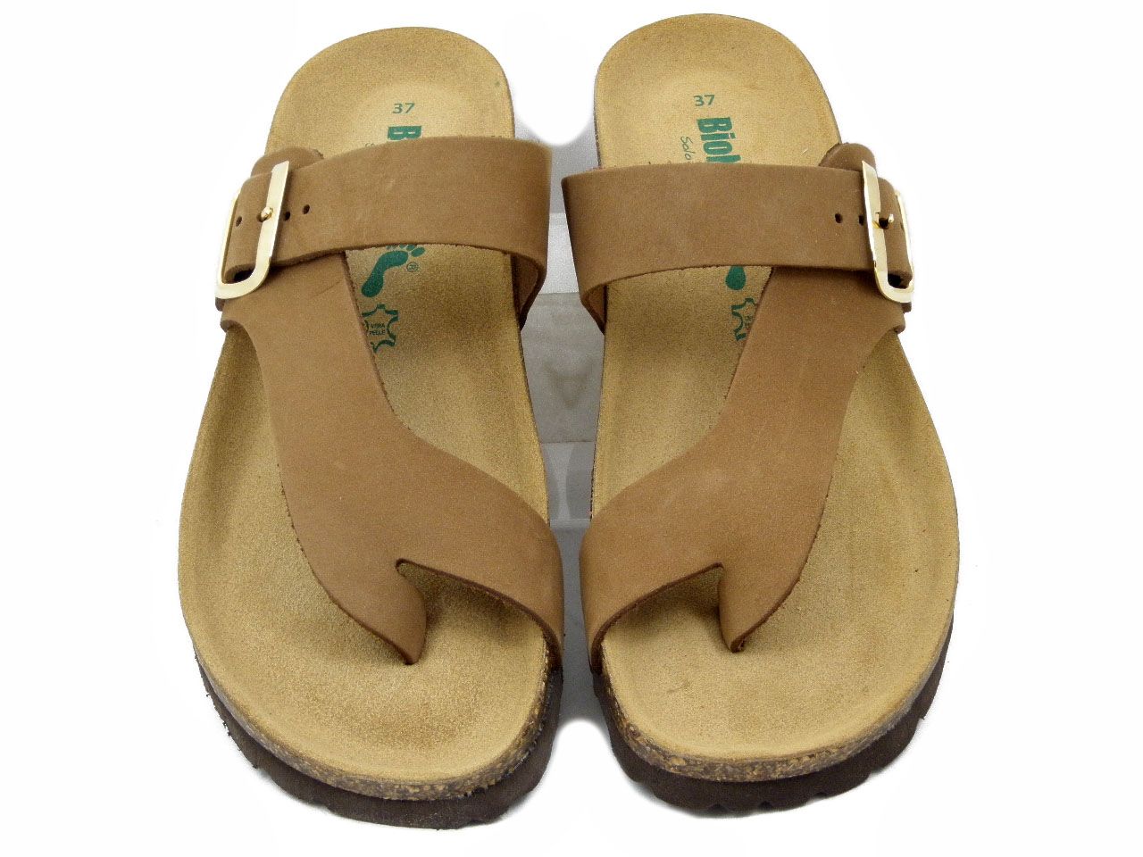 Sandali Donna Infradito In Pelle Marrone, Zeppa Bassa, BIONATURA - 12A2423