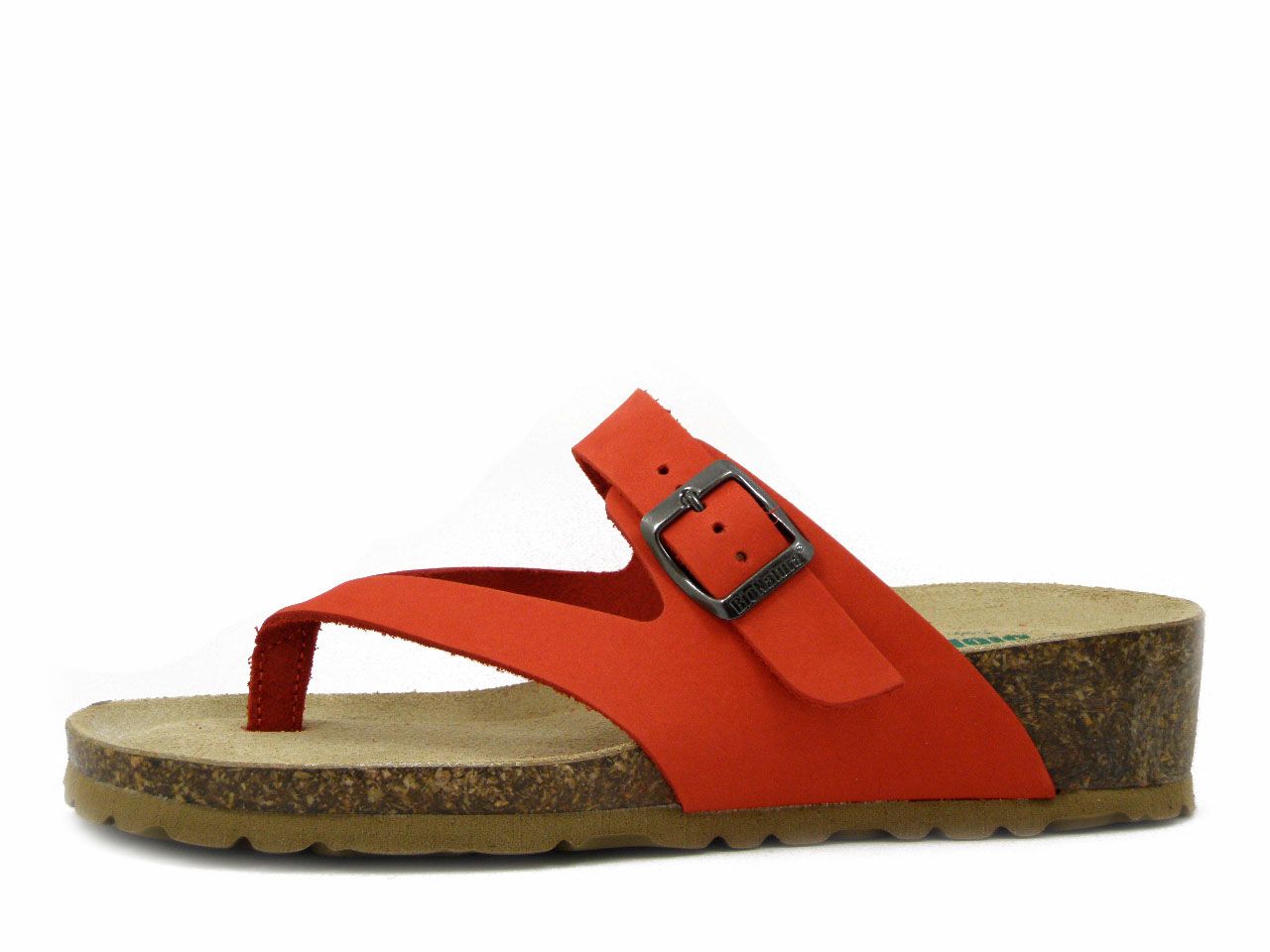 Sandali Donna Infradito In Pelle Rosso, Zeppa Bassa, BIONATURA - 12RICCIONE