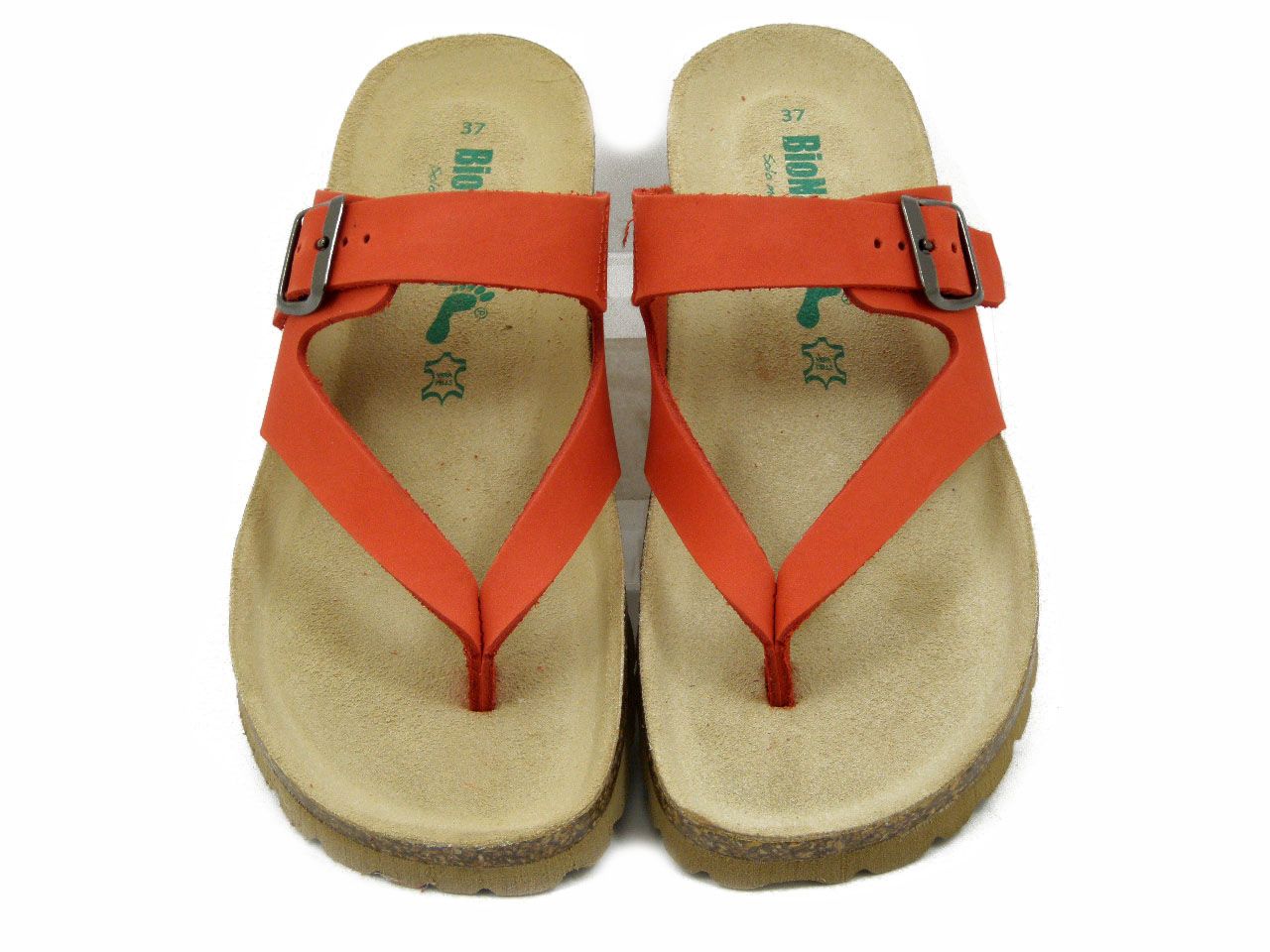 Sandali Donna Infradito In Pelle Rosso, Zeppa Bassa, BIONATURA - 12RICCIONE