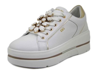 Sneakers Donna Gioiello Bianche in Pelle, Zeppa 5 cm, Plantare Estraibile, DONNA SERENA - 185975 Sneakers Donna Gioiello Bianche in Pelle, Zeppa 5 cm, Plantare Estraibile, DONNA SERENA - 185975