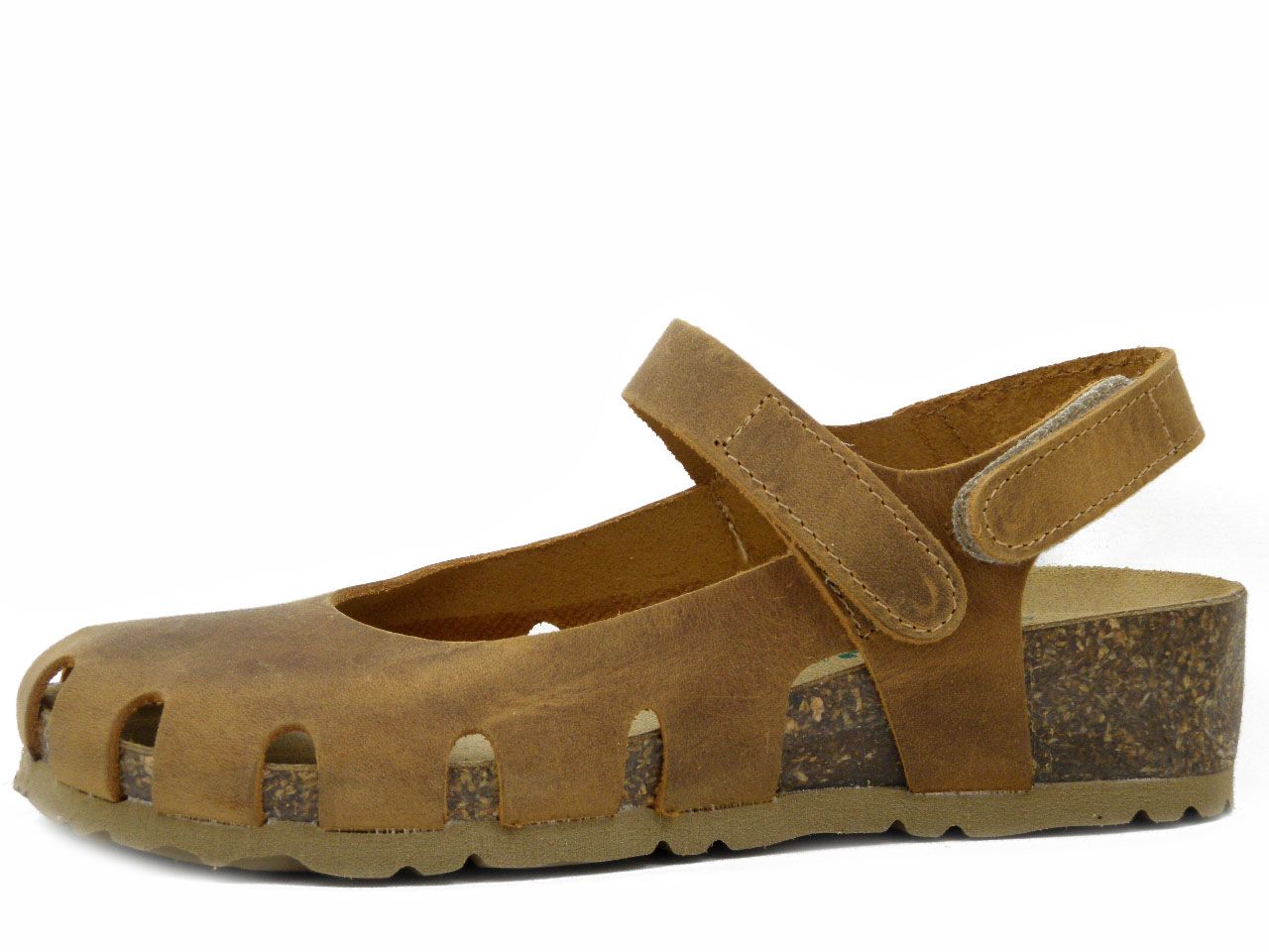 Sabot Donna con Cinturino in Pelle Beige Albicocca, Zeppa Bassa, BIONATURA - 12C2190