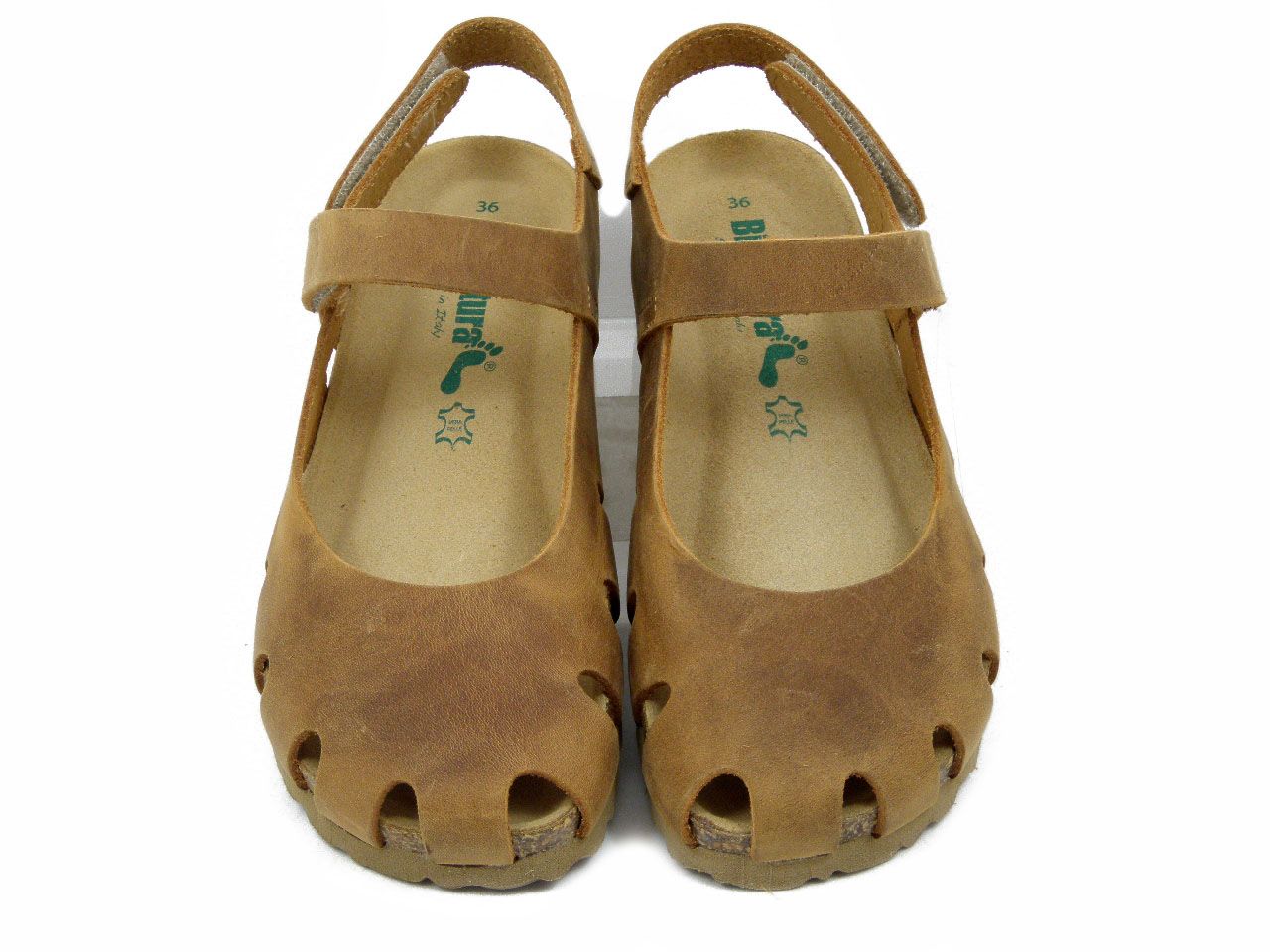 Sabot Donna con Cinturino in Pelle Beige Albicocca, Zeppa Bassa, BIONATURA - 12C2190