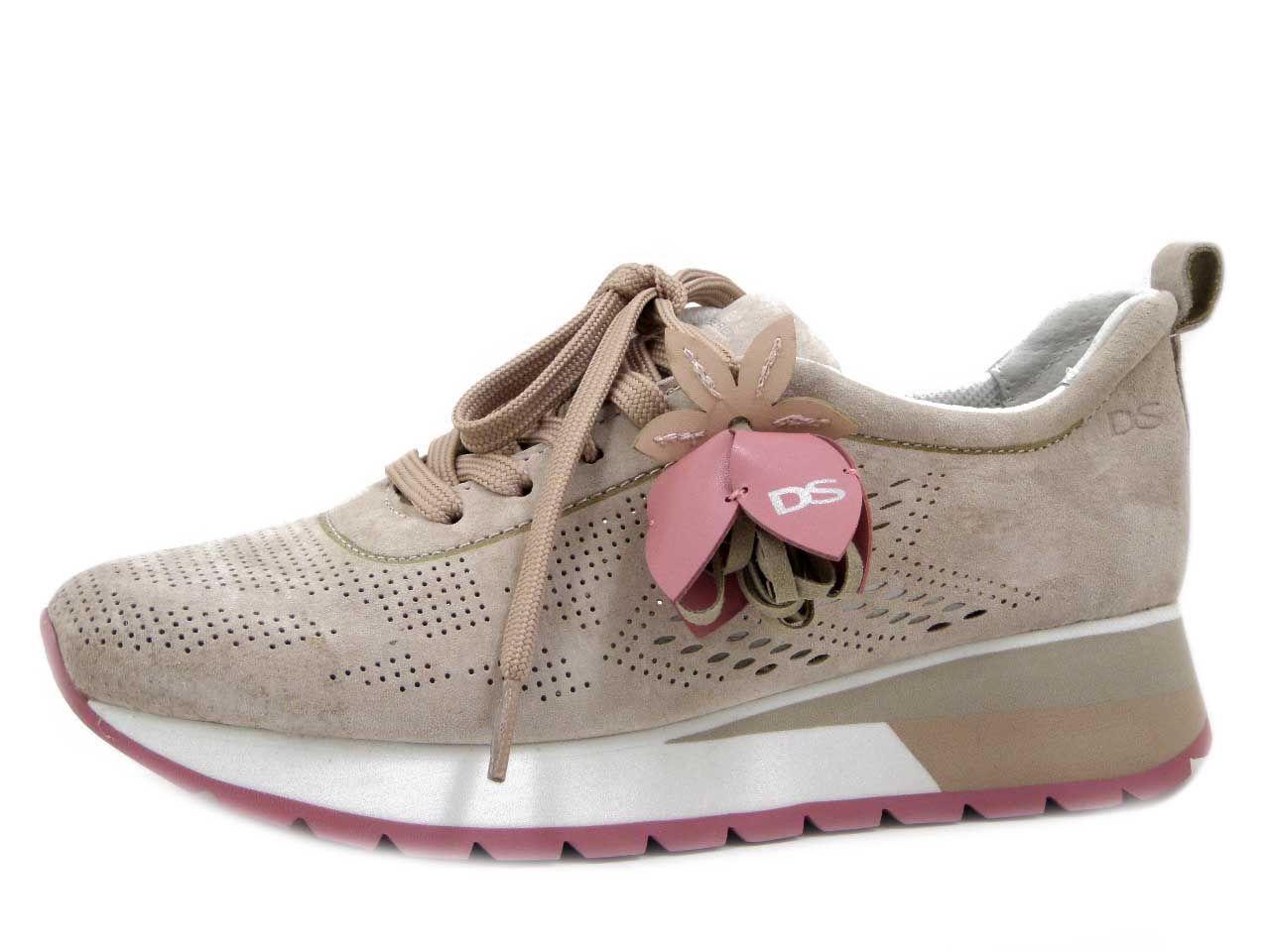 Sneakers Donna in Pelle Camoscio Rosa, Zeppa Bassa, DONNA SERENA - 516008