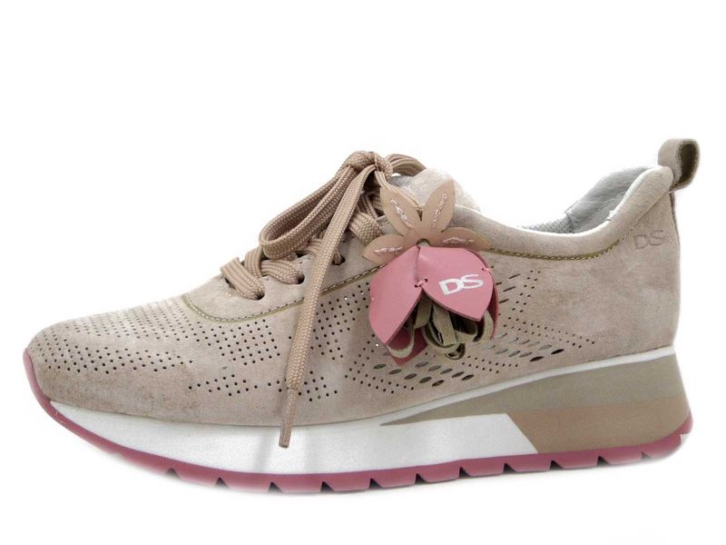 Sneakers Donna in Pelle Camoscio Rosa, Zeppa Bassa, DONNA SERENA - 516008