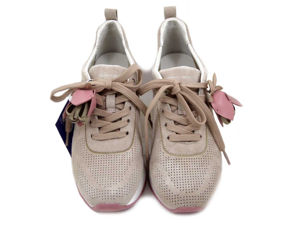 Sneakers Donna in Pelle Camoscio Rosa, Zeppa Bassa, DONNA SERENA - 516008
