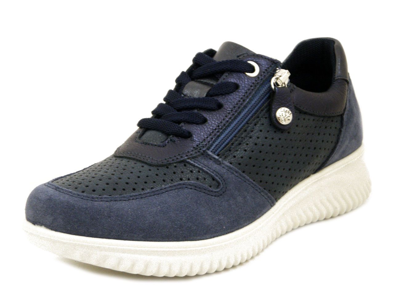 Sneakers Donna in Pelle Blu con Cerniera, Pianta Larga, IMAC - 106131